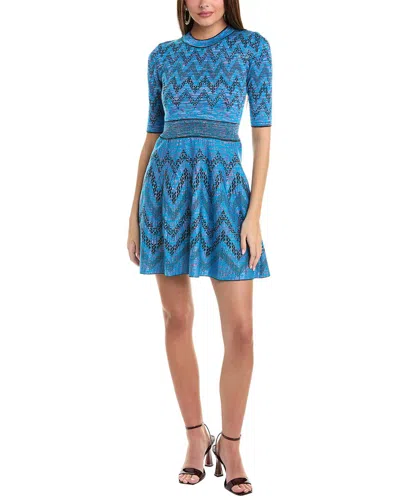 Shop M Missoni Wool-blend A-line Dress In Blue