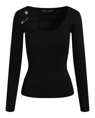 Shop Versace Safety Pin Long Sleeve Shirt In Black