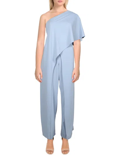 Shop Adrianna Papell Womens One Shoulder Draped Jumpsuit In Blue