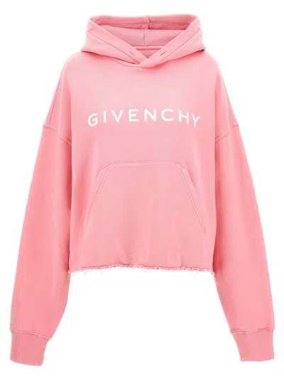 Shop Givenchy Cropped Logo Hoodie Sweatshirt Pink