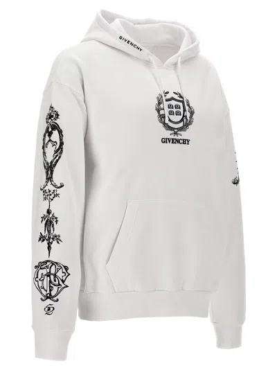 Shop Givenchy Embroidery And Print Hoodie Sweatshirt White/black