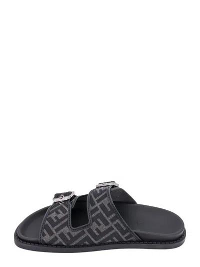 Shop Fendi Ff Fabric And Leather Sandals