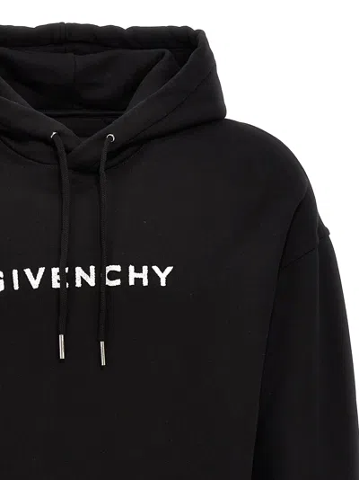 Shop Givenchy Flocked Logo Hoodie Sweatshirt White/black
