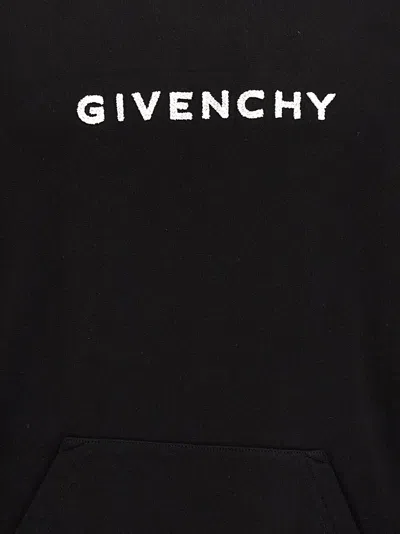 Shop Givenchy Flocked Logo Hoodie Sweatshirt White/black