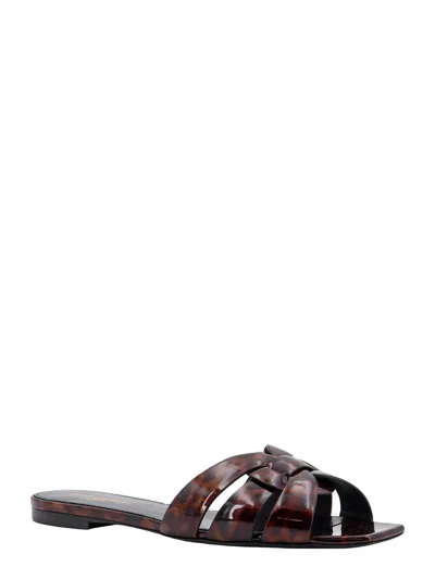 Shop Saint Laurent Leather Sandals With Croco Print
