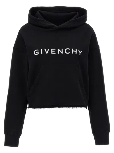 Shop Givenchy Logo Print Hoodie Sweatshirt Black