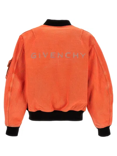 Shop Givenchy Nylon Reversible Denim Bomber Jacket Casual Jackets, Parka Orange