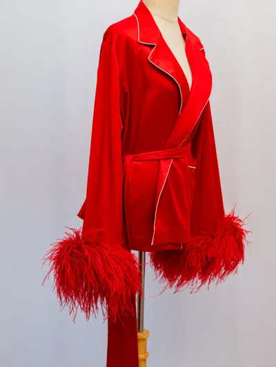 Pre-owned Miron Red Satin Top With Fur Cuff
