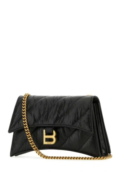 Shop Balenciaga Woman Black Leather Crush Xs Shoulder Bag