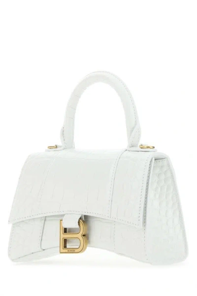 Shop Balenciaga Woman White Leather Xs Hourglass Handbag