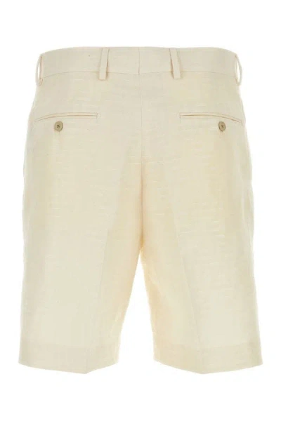 Shop Fendi Man White Linen Bermuda Shorts
