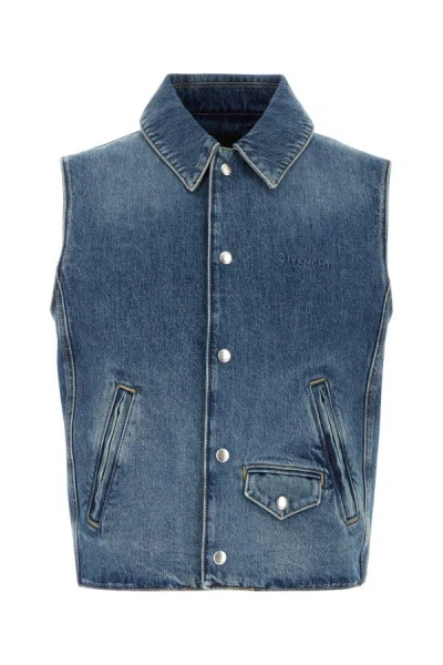 Shop Givenchy Man Denim Sleeveless Jacket In Blue