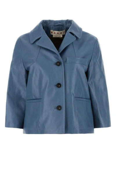 Shop Marni Woman Cerulean Blue Leather Blazer