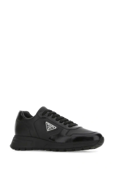 Shop Prada Man Black Re-nylon And Leather Sneakers