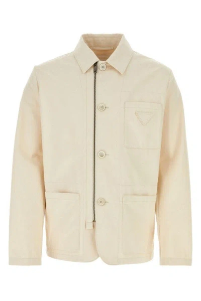 Shop Prada Man Sand Cotton Jacket In Brown