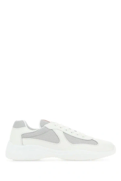 Shop Prada Man Two-tone Leather And Fabric Sneakers In Multicolor