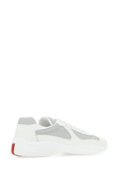 Shop Prada Man Two-tone Leather And Fabric Sneakers In Multicolor