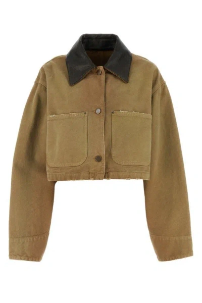 Shop Prada Woman Camel Cotton Jacket In Brown