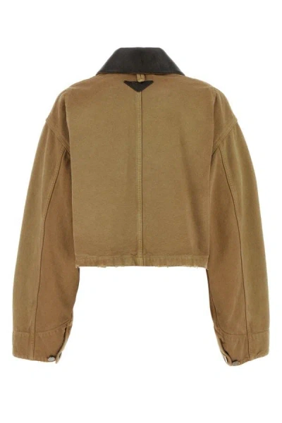 Shop Prada Woman Camel Cotton Jacket In Brown