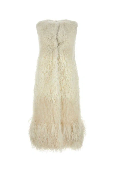 Shop Prada Woman Ivory Sleeveless Fur Coat In White