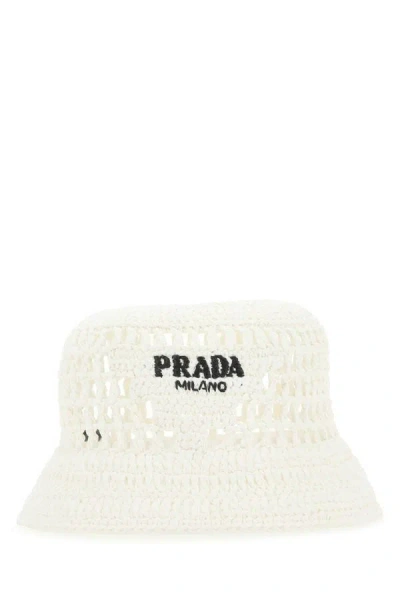 Shop Prada Woman White Raffia Hat