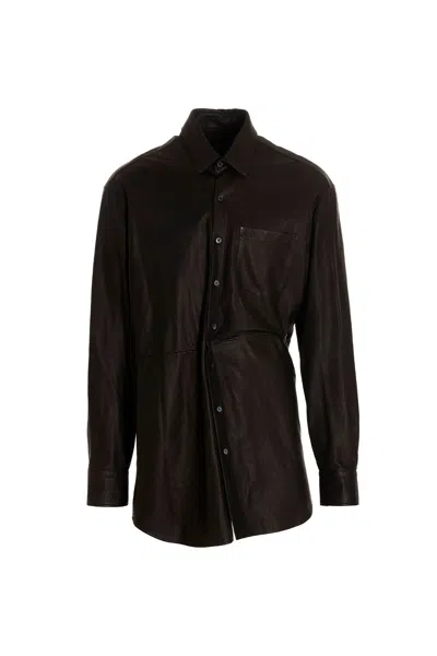 Shop Ann Demeulemeester Mark High Comfort Leather Shirt Black