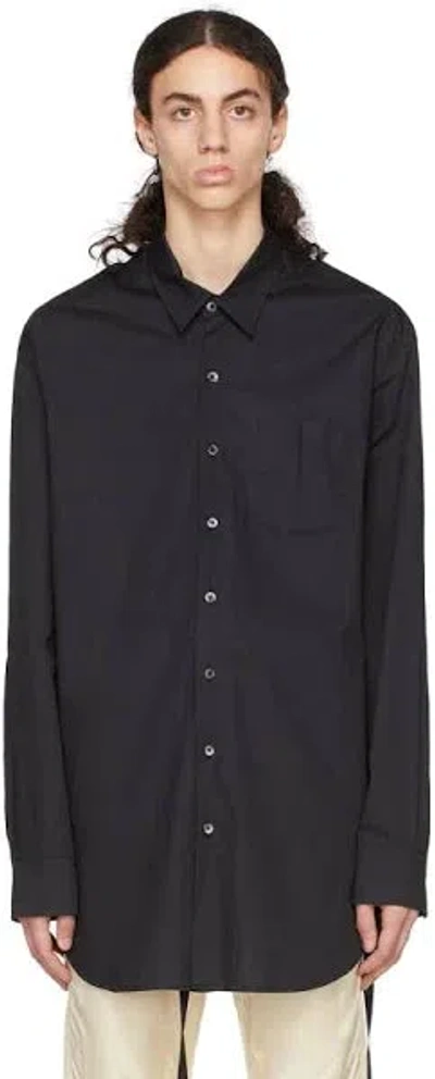Shop Ann Demeulemeester Mark High Comfort Striped Popeline Shirt Black