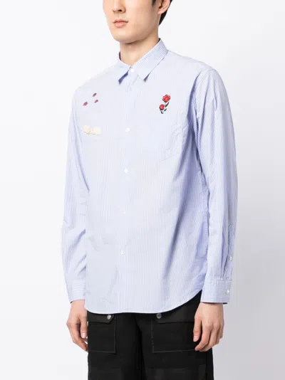 Shop Undercover Appliqué-detail Striped Cotton Shirt