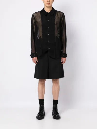 Shop Black Comme Des Garçons Asymmetric Open-knit Shirt Jacket