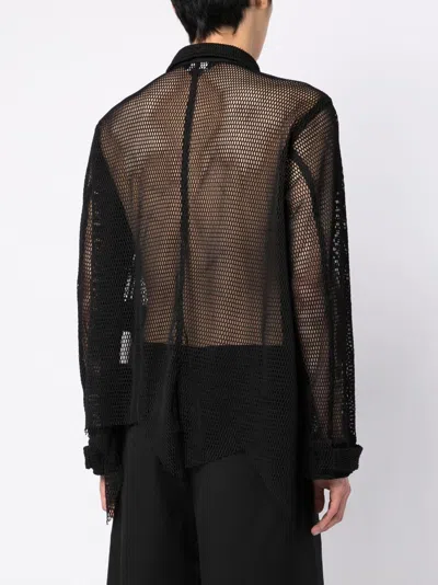 Shop Black Comme Des Garçons Asymmetric Open-knit Shirt Jacket