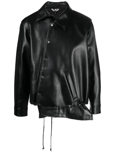 Shop Black Comme Des Garçons Asymmetric-hem Artificial Leather Jacket