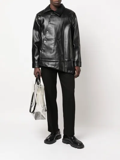 Shop Black Comme Des Garçons Asymmetric-hem Artificial Leather Jacket