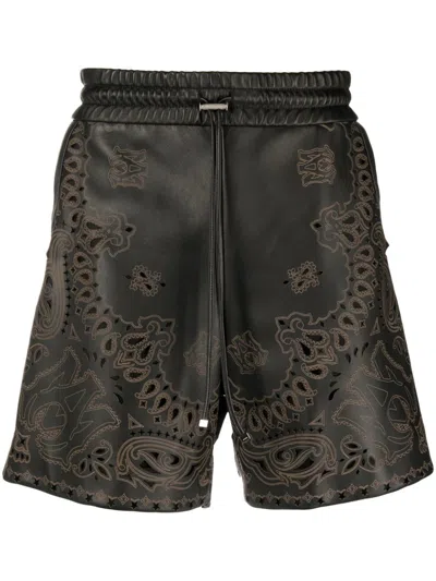 Shop Amiri Bandana Leather Shorts