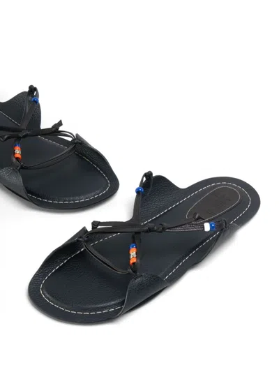 Shop Marni Bead-embellished Leather Sandals