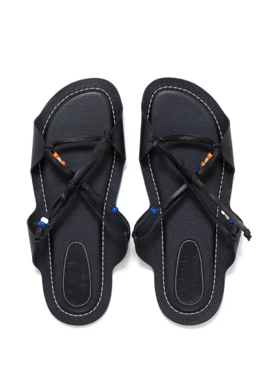 Shop Marni Bead-embellished Leather Sandals