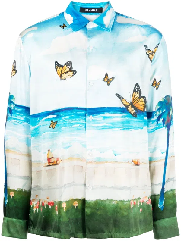 Nahmias butterfly-print silk shorts - Green