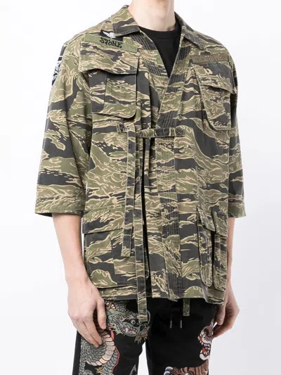 Shop Maharishi Camouflage Belted Shirt Jacket