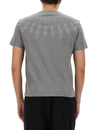 Shop Neil Barrett "fairisle Thunderbolt" T-shirt In Grey