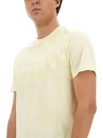 Shop Neil Barrett "fairisle Thunderbolt" T-shirt In Beige