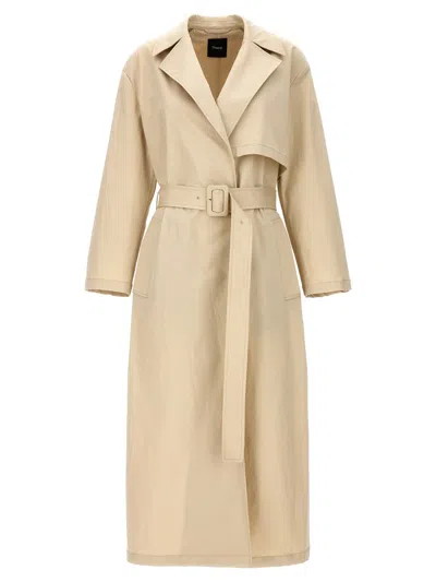 Shop Theory Long Trench Coat In Beige