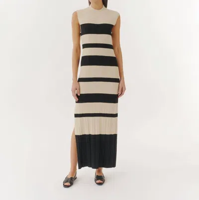 Shop Atm Anthony Thomas Melillo Viscose Variegated Striped Maxi Dress In Linen/black In Multi