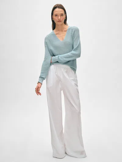 Shop White + Warren Linen Ribbed Raglan V Neck Sweater In Dusty Blue