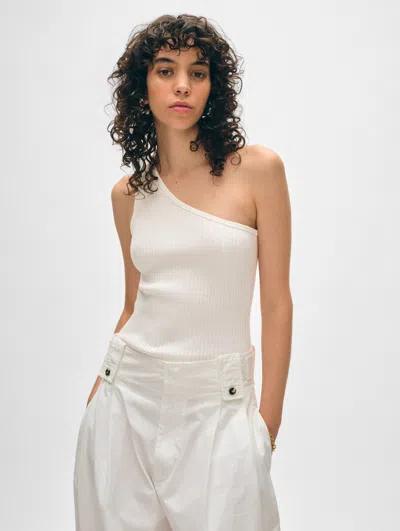 Shop White + Warren Organic Cotton Ribbed One Shoulder Top In White