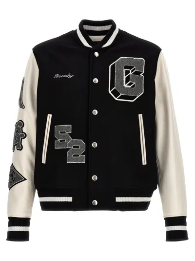 Shop Givenchy Patches And Embroidery Bomber Jacket Casual Jackets, Parka In White/black