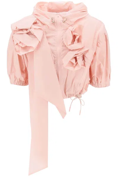 Shop Simone Rocha "cropped Jacket With Rose Detailing" In Rosa