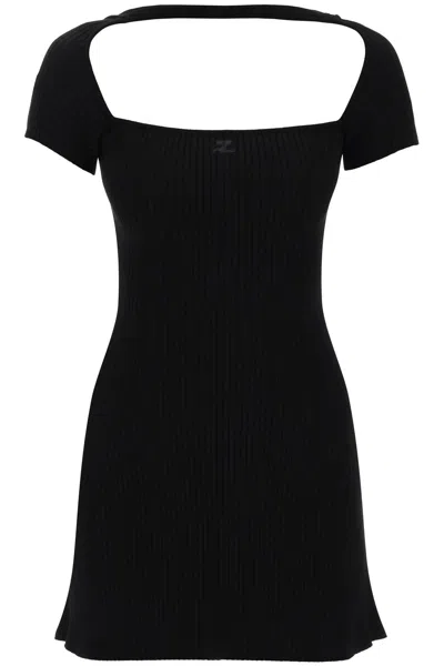 Shop Courrèges "hyperbole Mini Ribbed Jersey Dress With In Nero