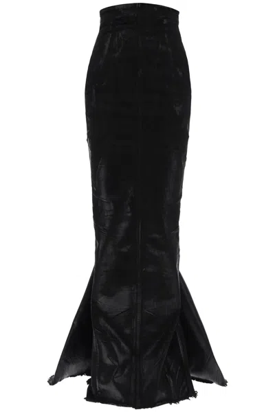 Shop Rick Owens "maxi Denim Skirt With Coated Dirt Pill In Nero