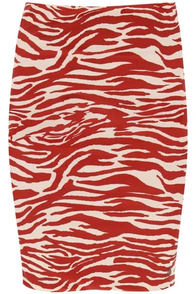 Shop Attico "mini Animal Print Skirt In Eight In Rosso
