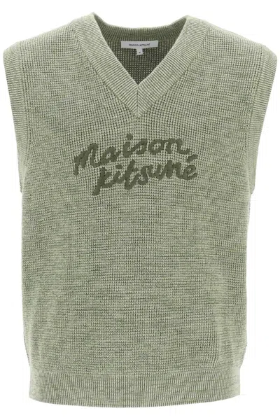 Shop Maison Kitsuné "oversized Vest With Embroidered Logo In Verde