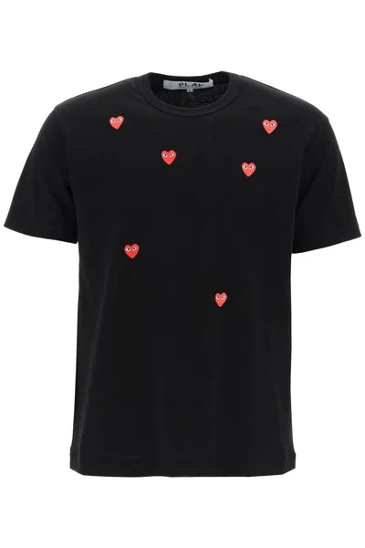 Shop Comme Des Garçons Play "round-neck T-shirt With Heart Pattern In Nero